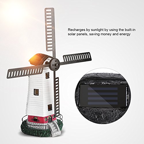 image for Greensen Windmill LED Lighthouse, 20” Solar Powered Rechargeable Win