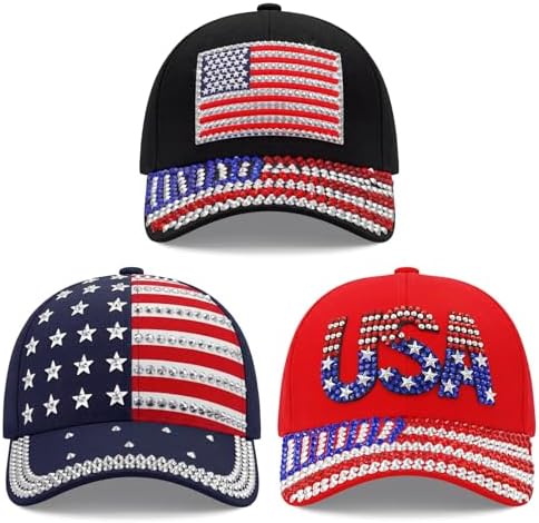 CUSTOM - Hand Rhinestoned American Flag Baseball Cap - Red, White, Blue American Flag Rhinestone Distressed Baseball Hat – SBS T Shop main image 3