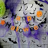 Halloween 3D Bat Party Wall Decals Stickers Decor with Banner Kit, COOLWAS Swirl Ceiling Hanging Bats 60 Pcs, Happy Halloween Fabric Flags Bunting Banners Party Supplies