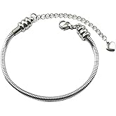 Stainless Steel Snake Chain Charm Bracelet, 3mm Silver DIY Jewelry for Women & Men, Fits Most Beads & Pandora Charms, 5-10 Inches