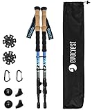 EVOCREST Carbon Fiber Trekking Poles - Collapsible, Shock Absorbent, Ultra Lightweight Hiking Walking Sticks - Quick Locks, Cork Handle - All Terrain Accessories Included