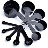 Ovenza Measuring Cups and Spoons Set, 10 Piece BPA-Free Plastic Kitchen Measuring Set, 5 Cups &amp; 5 Spoons, Dishwasher Safe, Nesting Design for Baking and Cooking &ndash; Black