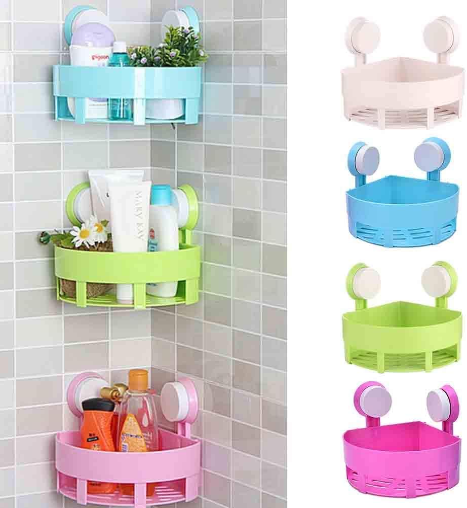 Kelexx Kitchen and Bathroom Storage Organiser Triangle Shelf with Suction Cup Mounting -(Random Color)