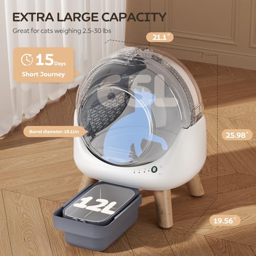 Automatic Litter Box, Self Cleaning Litter Box for Multiple Cats with App Control, Dual Safety Protection, Odor-Free Waste Disposal, Includes Trash Bags, White