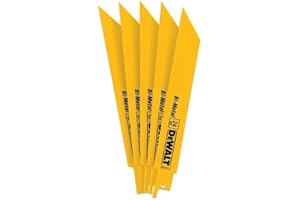 DEWALT Reciprocating Saw Blades, Straight Back, Bi-Metal, 6-Inch 24 TPI, 5-Pack (DW4813) , Yellow