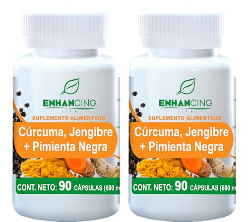 CÚRCUMA, JENGIBRE Y PIMIENTA NEGRA PARA MÁXIMA ABSORCIÓN | FORMULA PREMIUM| SOLO INGREDIENTES NATURALES (180 Cápsulas)