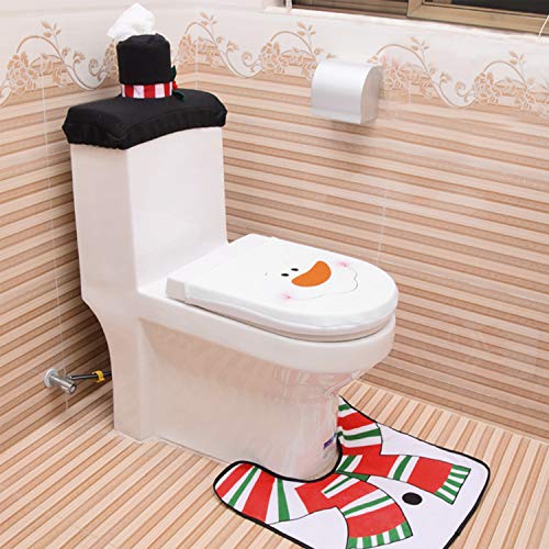 Sunm Boutique 3-Piece Christmas Snowman Toilet Seat Cover Toilet Tank Cover and Rug Snowman Bathroom Sets for Christmas Decorations - Thumbnail 3