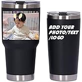 Personalized Photo 20oz 30oz Stainless Steel Tumbler,Custom Coffee Tumbler Cup With Lid And Strawstraw Vacuum Insulated With Text Photo Logo (Black(20oz/30oz))