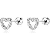 Aloluo 20G Tiny CZ Heart Stud Earrings for Women Silver Plated Hypoallergenic Cubic Zirconia Cute Small Ball Screw Back Studs Cartilage Tragus Post Dainty Wedding Birthday Party Jewelry Gifts
