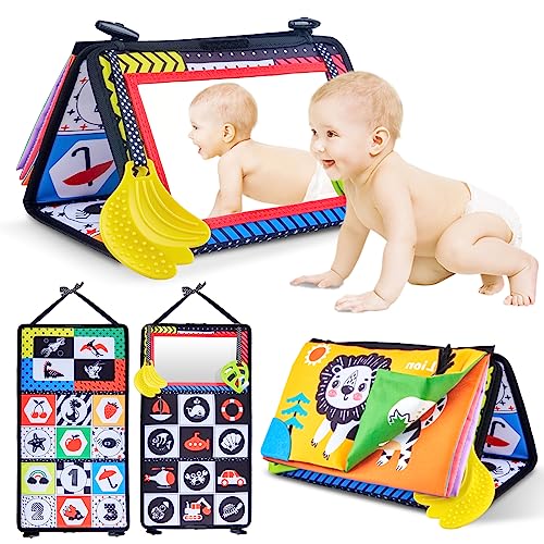 FLMRIOY Tummy Time Mirror Toys Infant 012 Months, Baby Mirror Toy with Crinkle Papers and