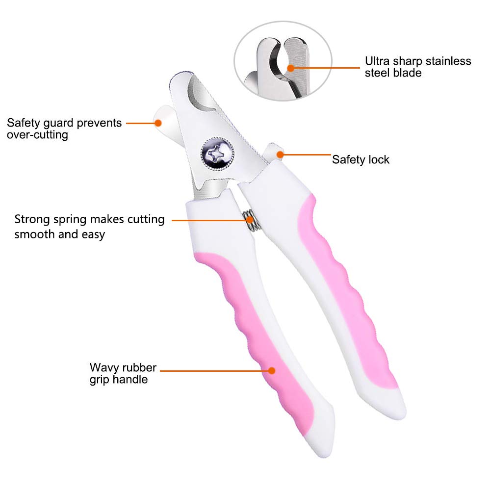 tuxepoc Pets Dog and Cat Nail Clippers,Dog Combs for Grooming (Pink-White)