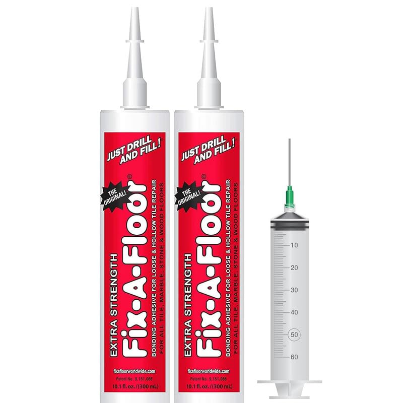 Photo 1 of The Original Fix-A-Floor Loose Tile Repair Adhesive with Syringe - Tile, Porcelain, Ceramic, Marble, Stone & Wood Floor Repair Adhesive - Pack of 2