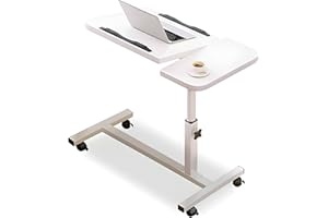 TAKPYLIA Mobile Overbed Bedside Table, Hospital Rolling Medical Table with 4 Wheels, Sit Stand Laptop Desk, Adjustable Height from 23.2''-35'' for Hospital Home Sofa Bed Side Table