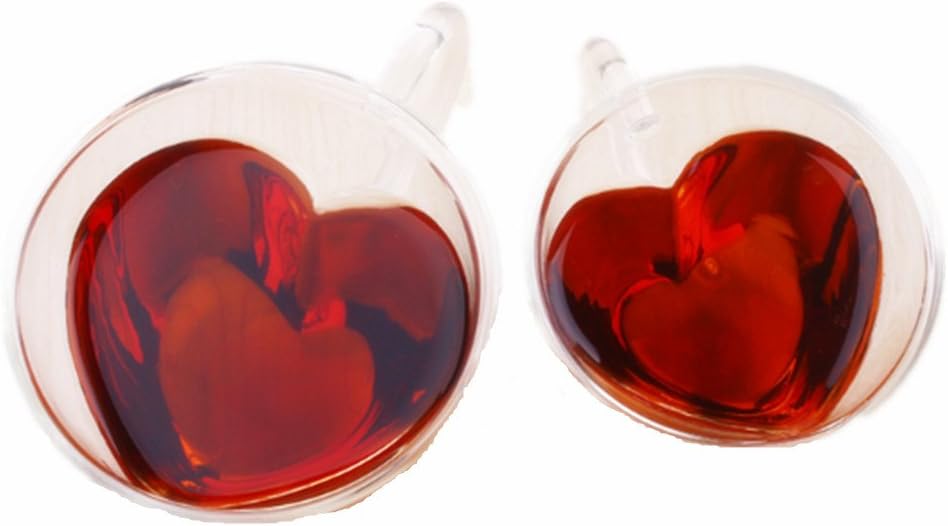 Emoyi Heart Shaped Double Wall Insulated Glass Tea Cup 6oz/8oz (8oz(240ml)) Set of 2