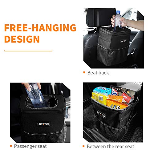 image for HOTOR Car Trash Can with Lid and Storage Pockets, 100% Leak-Proof Car 
