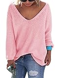 Nulibenna Women's Casual Autumn Thin V Neck Knit Pullover Solid Sweater