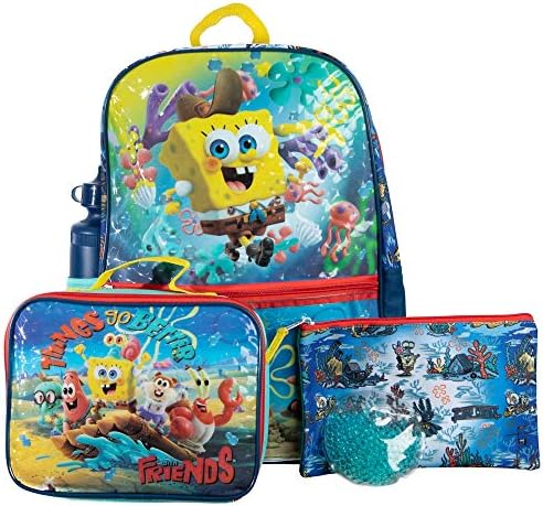 SPONGEBOB SQUAREPANTS Kids Backpack | Blue Yellow School Bag Patrick Gary Merchandise Pencil Case Logo Water Bottle | TV Show Rucksack Gifts, Multicolor, Onesize - View #4