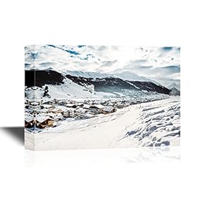 Canvas Wall Art - Quiet Village with Snow - Gallery Wrap Modern Home Art | Ready to Hang - 12x18 inches