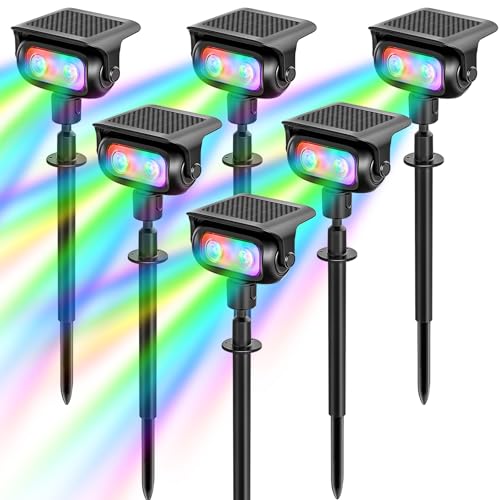 MEEKBOS Luces Solares LED Exterior con Estaca, RGB 5 Modos de Cambio de Color, Sensor Crepuscular, IP65 Impermeables, Lámparas Solares para Jardín, Césped y Caminos(6 Piezas)