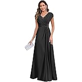 GUKARLEED Women’s Cap Sleeve Pleated Mother of The Bride Dresses Chiffon Lace Appliques V Neck Wedding Guest Formal Dress