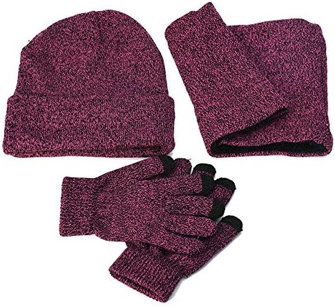 KFSO Clearance! 3-Pieces Winter Beanie Hat Scarf Gloves Set Warm Knit Hat Thick Knit Skull Cap for Men Women (Hot Pink)