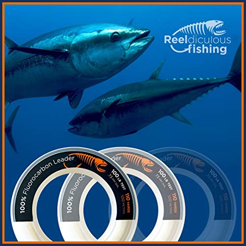 100% FLUOROCARBON LEADER 200lb | TOURNAMENT Fishing Line | 110 YARD SPOOL | Lowest Stretch Index & 1.2mm Diam is THINNEST in Floro Market | Abrasion Resistent | Invisible w/ TOP Tensile/Knot Strength