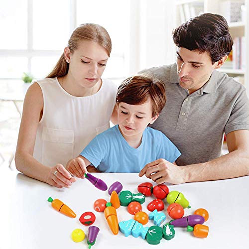 BelleStyle Holz Schneiden Obst und Gemüse Spielzeug Im Eimer,13 Stück Kinder Küchenspielzeug,Küche Spielzeug Rollenspiel… – Bild 8