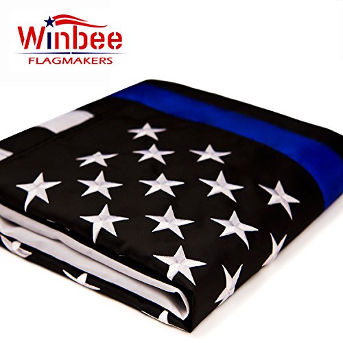 Thin blue line flag 3x5 ft with embroidered stars, sewn stripes a…