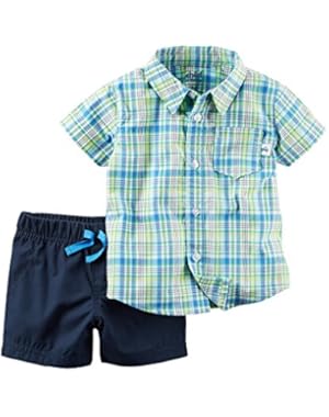 Baby Boys 2-Piece Button-Front Shirt & Canvas Short Set (Green)