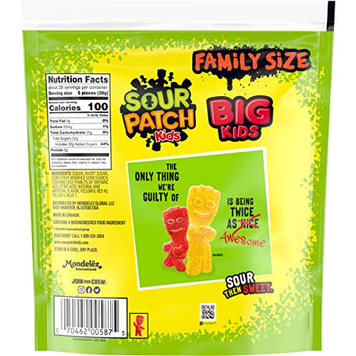 SOUR PATCH KIDS BIG KIDS SOFT & CHEWY CANDY, FAMILY SIZE, BULK CANDY, 1.7 LB