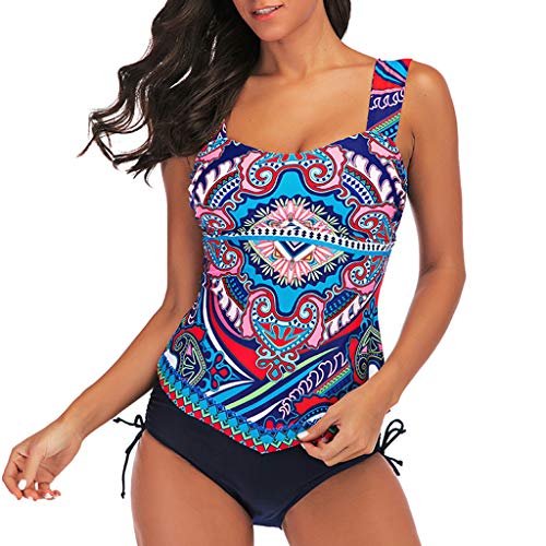 Onegirl Swimsuit for Women's Nationality Print Conservative Two Piece Swimwear Tankini Bathing Suits Blue