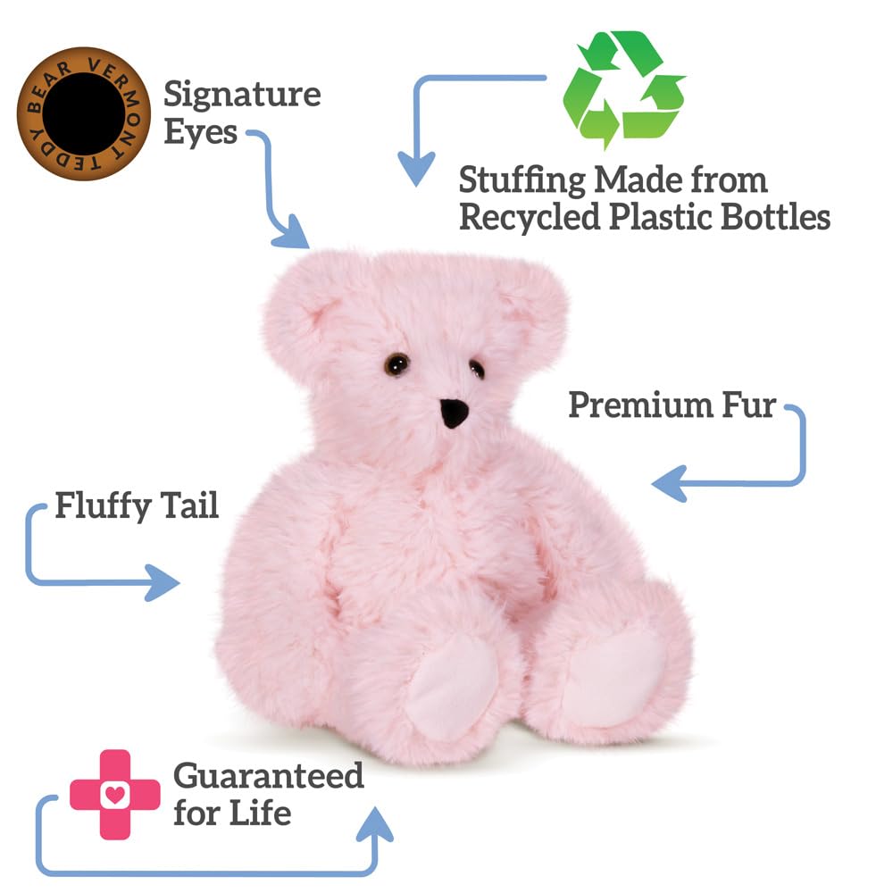Vermont Teddy Bear Teddy Stuffed Animal Pink - 13 Plush Bears with 100% Recycled Stuffing, Designed with Love in The USA and Backed by Bear Hospital Care - A Classic Bear in Cotton Candy Pink