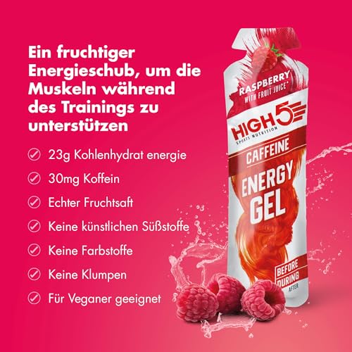 HIGH5 Energy Gel, Energie-Gel im schnell zu öffnenden Portionsbeutel, mit natürlichem Fruchtsaft | (Himbeere Koffein, 20 x 40g) thumbnail 2