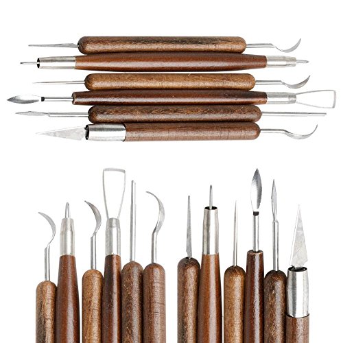 KOBWA 6pcs Carving Tools Wood Handle Clay Sculpting Tools Set Chisel Modeling Clay Tools - Thumbnail 2