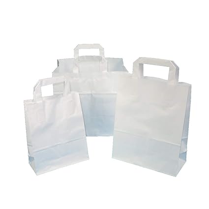 250 Papiertragetaschen Papiertüten Einkaufstüten Tragetaschen aus Papier weiß 70-80g/m² mit Innen Flachhenkel aus Papier Vers
