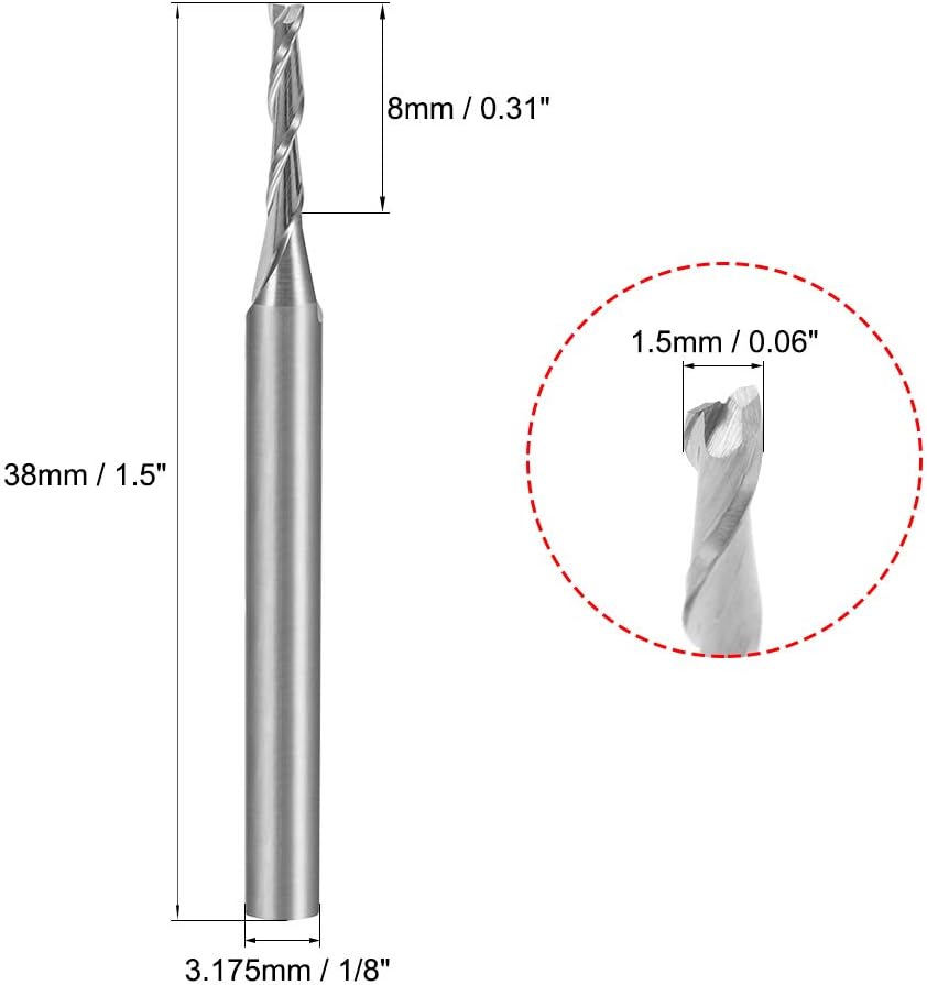 sourcingmap 5PCS 1/8" Shank 1.5mm x 8mm Carbide End Mill CNC Router Bits 2 Flute Milling Bit for Acrylic PVC MDF Wood - Image 4