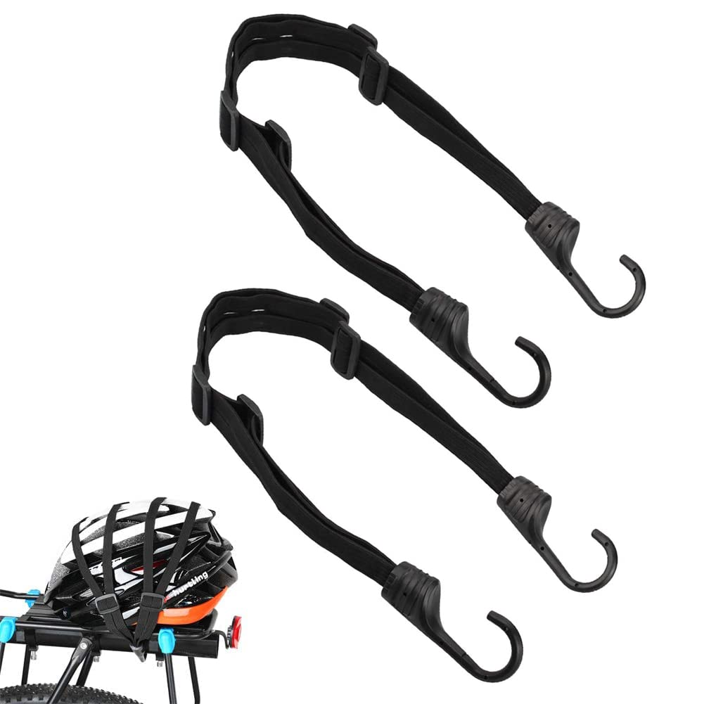 Shiwaki 2 Pieces Luggage Strap with Hook for Bike Motorcycle, Retractable Elastic Helmet Straps, Bicycle Tensioner, Flat Tensioner with Hooks, Elastic Luggage Strap (Black)