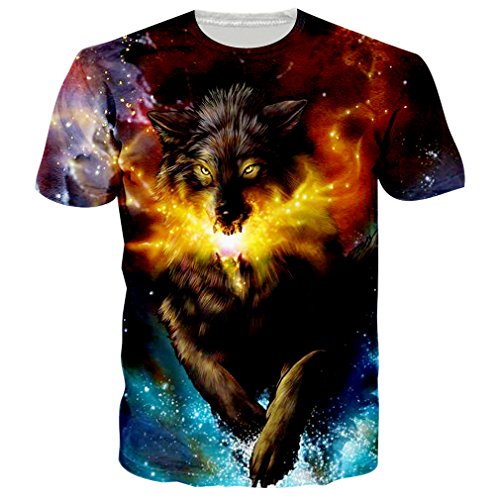 RAISEVERN Unisex 3d Galaxy Wolf Digital Print Cool Design Tee Shirts Clothes XXL