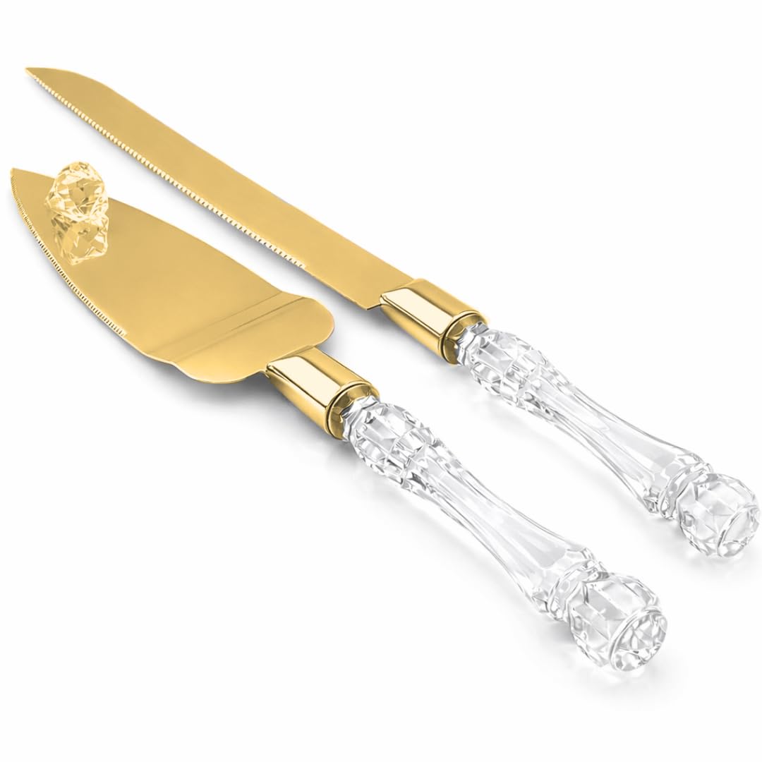 Photo 1 of Adorox Elegant Cake Knife and Server Set - Stainless Steel with Crystal Handle - Perfect for Weddings & Anniversaries,and Special Celebrations (Gold)