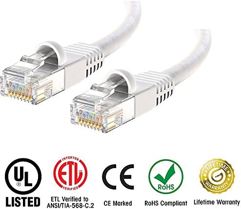 Huetron 5-Pack Cat 6 Ethernet Snagless Patch Cable Cord for Computer LAN Network ( 8 Feet/WHITE )
