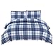 3 Pieces Blue Plaid Duvet Cover Set King Size - Luxury Duvet Cover with 2 Pillow Shams by Exclusivo Mezcla