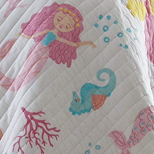 Levtex Home Marina Full/Queen Cotton Quilt Set, Pink, White Mermaid