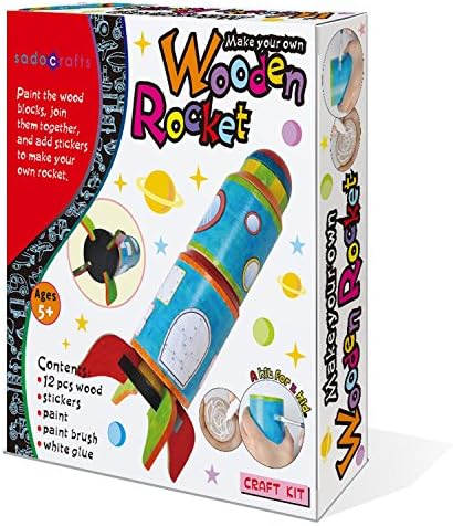 SadoCrafts Paint and Make Your Own Rocket - Fun Interactive DIY Educational Wooden Toy for Kids Arts and Crafts