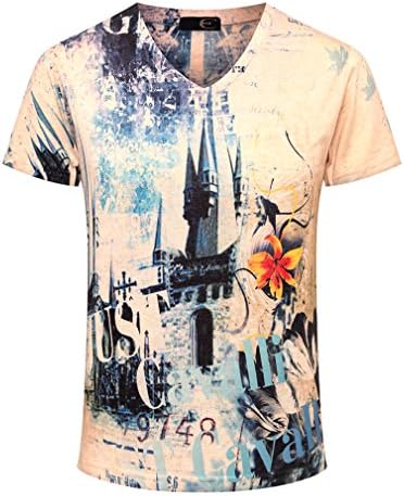 Men's V-Neck Tee With Design Number &amp; Castle T-Shirt M