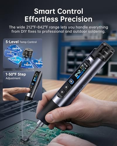 FNIRSI HS-03 Cordless Soldering Iron Kit, 2600mAh Battery Portable Soldering Iron, 212-842°F, 3s Fast Heating, 5-Level Temp, 0.96" IPS Display Soldering Iron for Electronics Repair, DIY, PCB