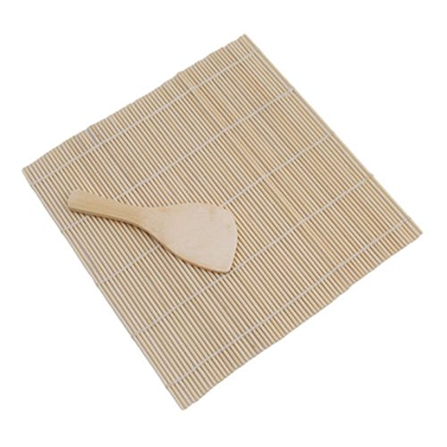 OrliverHL Bamboo Sushi Roll Mat hand rolling roll maker 24x24cm + Rice Paddle