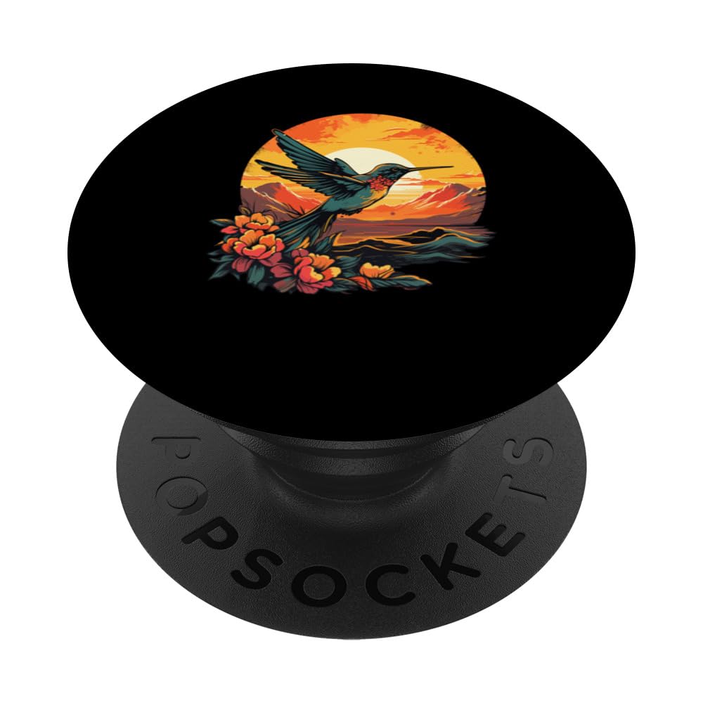 Hummingbird Vintage Sunset Art Flowers for Women PopSockets Swappable PopGrip