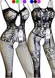 Daisland 2 Women Lingerie Mesh Fishnet Sleepwear Bodystocking Babydoll Bodysuit (1 Black 0313 1 Black 018, Plus)