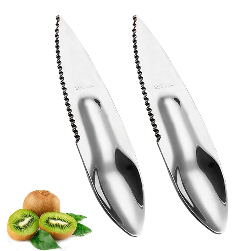 DMZK 2 Pieces Kiwi Spoon, Kiwi Fruit Scoop, Kiwi Spoon, Fruit Spoon, Reusable Kiwi Scoop, Stainless Steel for Cutting Kiwi, Apples and Grapefruits ECC