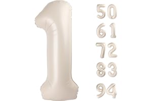 IWERP 40 Inch Cream White 1 Balloon for First Birthday, 1st Number Balloons Cream Birthday Decorations for Girl Boy Kids Toddler Baby, Ivory One Giant Number 1 Balloon